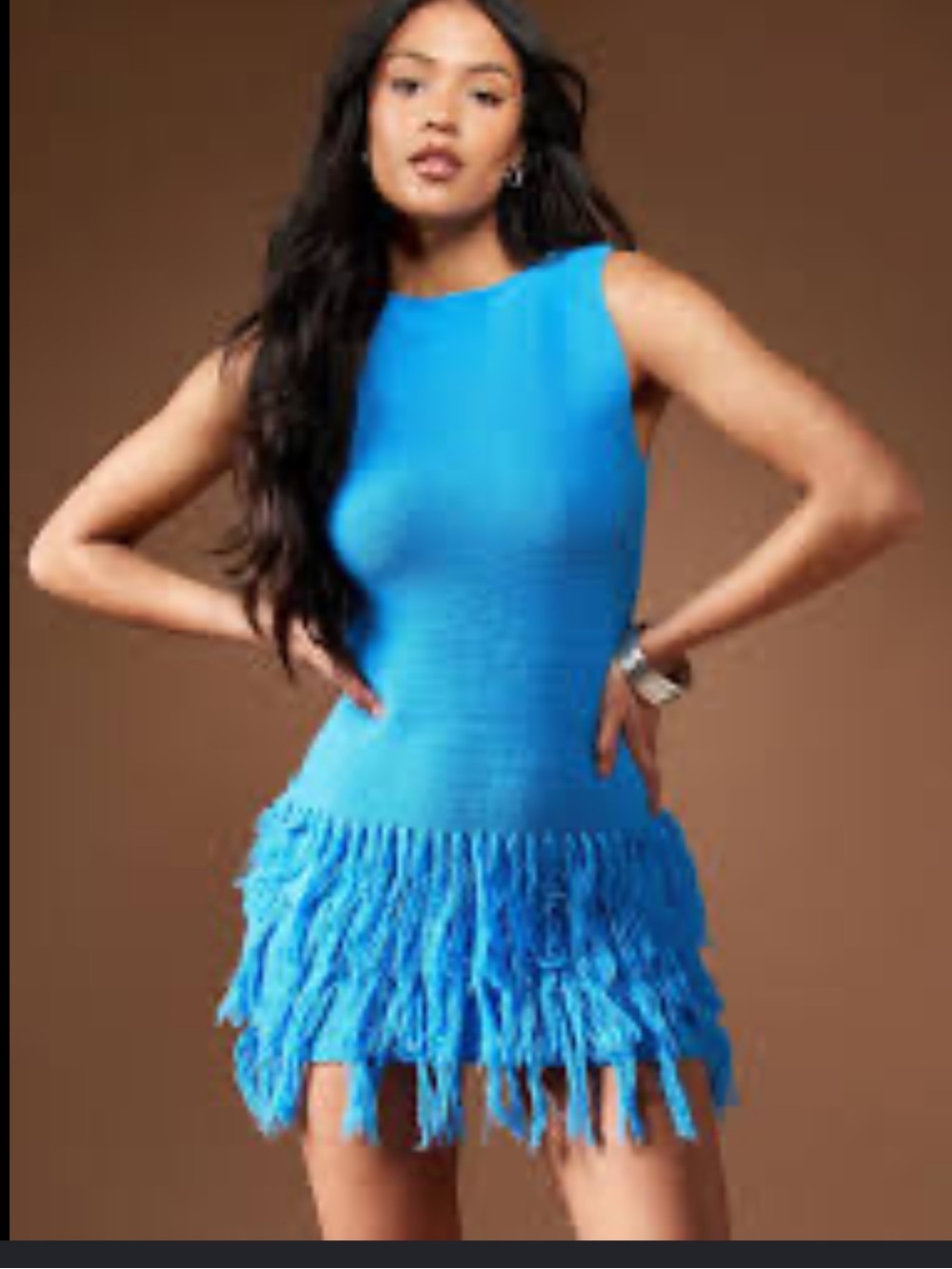 Missguided Electric Blue Sleeveless Fringe Midi Dress